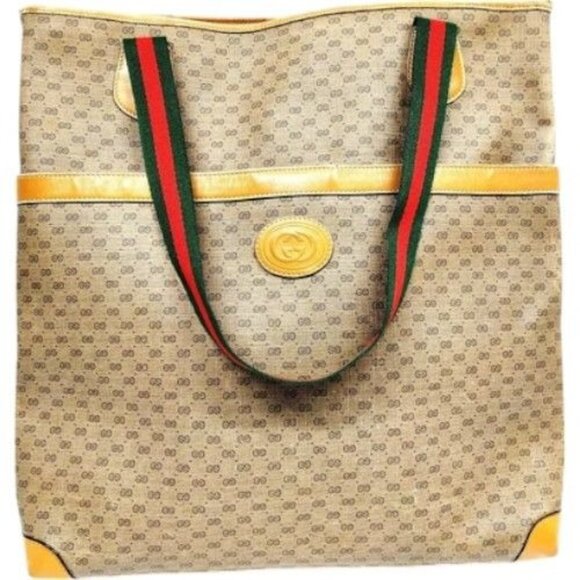 (L4) Authentic Gucci Tote Bag Sherry Line Brown PVC Luxury Vintage Designer Hand - Picture 1 of 9